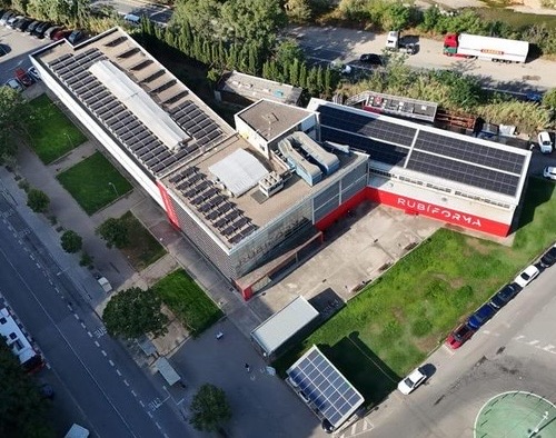 Aerial view of Rubí Forma facility with rooftop solar panels and ZertiPower infrastructure